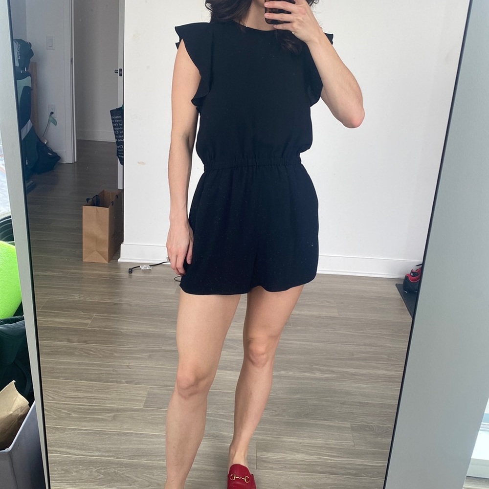 Aritzia Wilfred ruffled romper with open back
